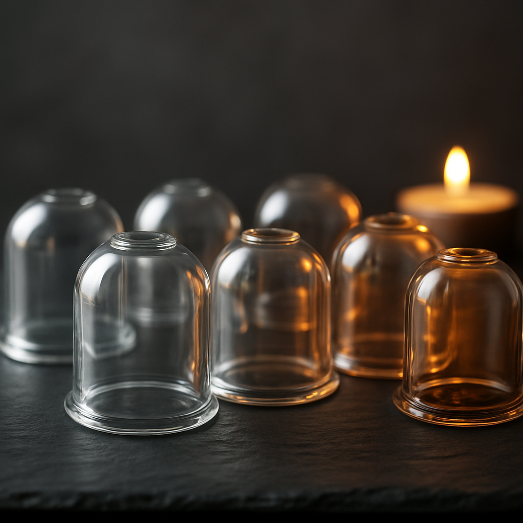 Glass cupping therapy cups arranged on slate for medical cupping treatment