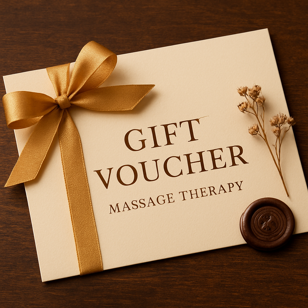 Beautifully presented gift card with ribbon and wax seal for massage gift vouchers